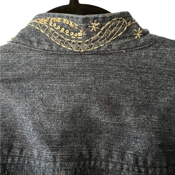 Additions by Chico's Denim Jacket Gold Embroidery Sequins Beaded Size 1 / Medium - Picture 5 of 11